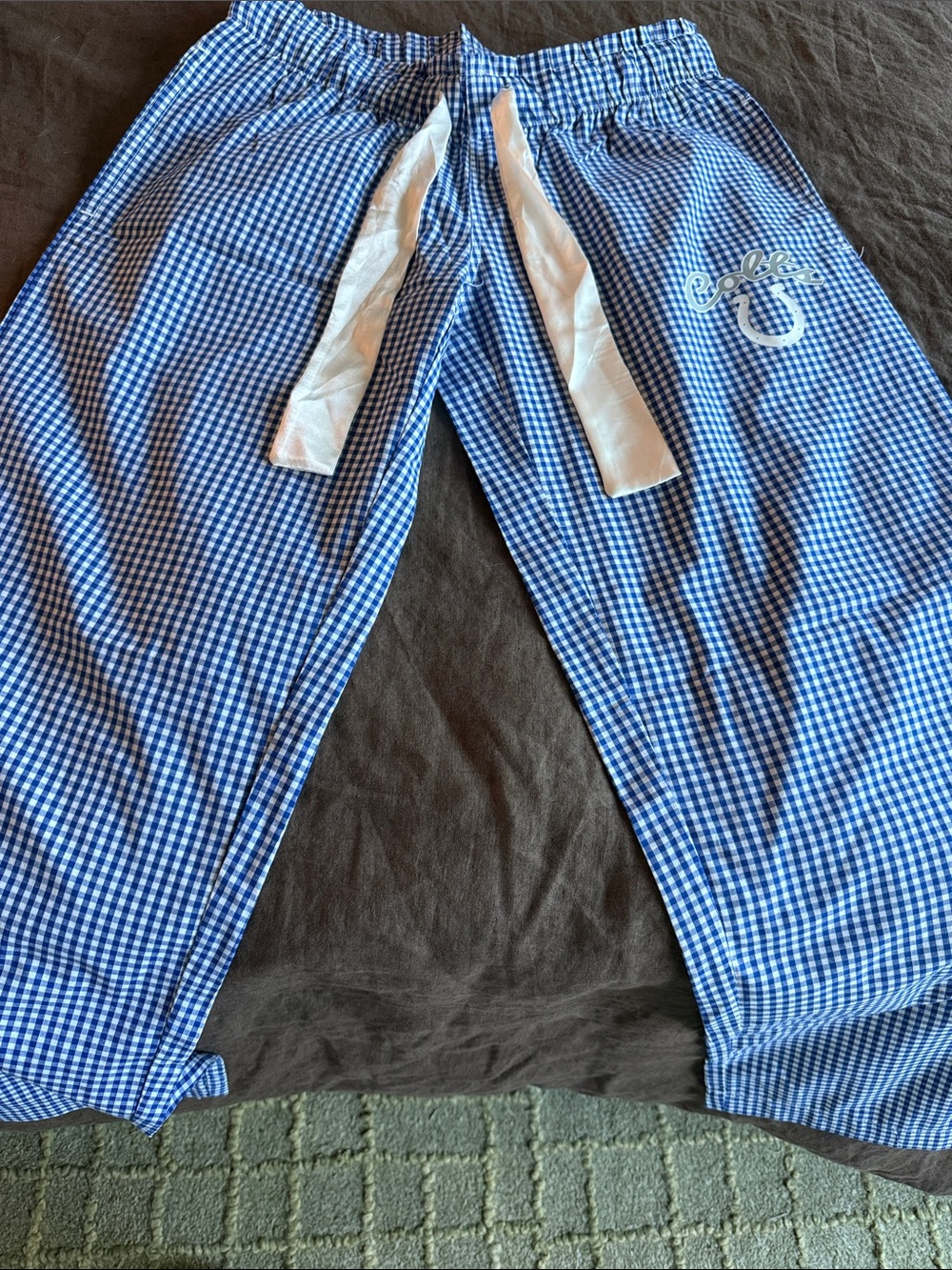 Colts Blue Gingham Pajama Pants with White ribbon Drawstring